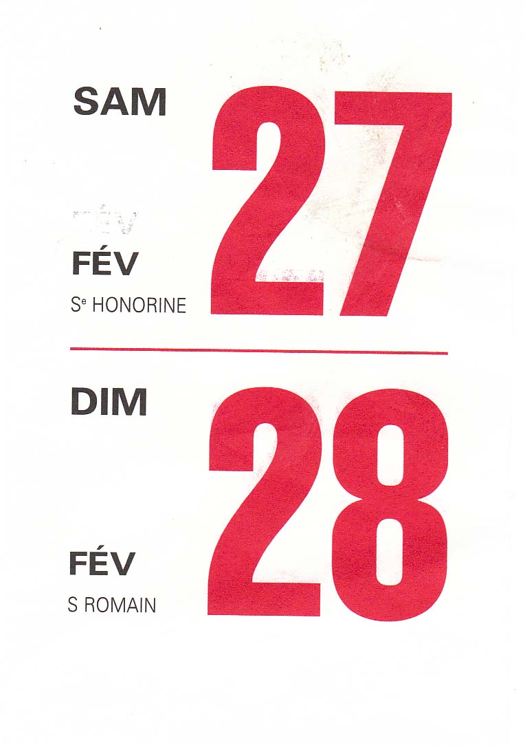 Calendrier février